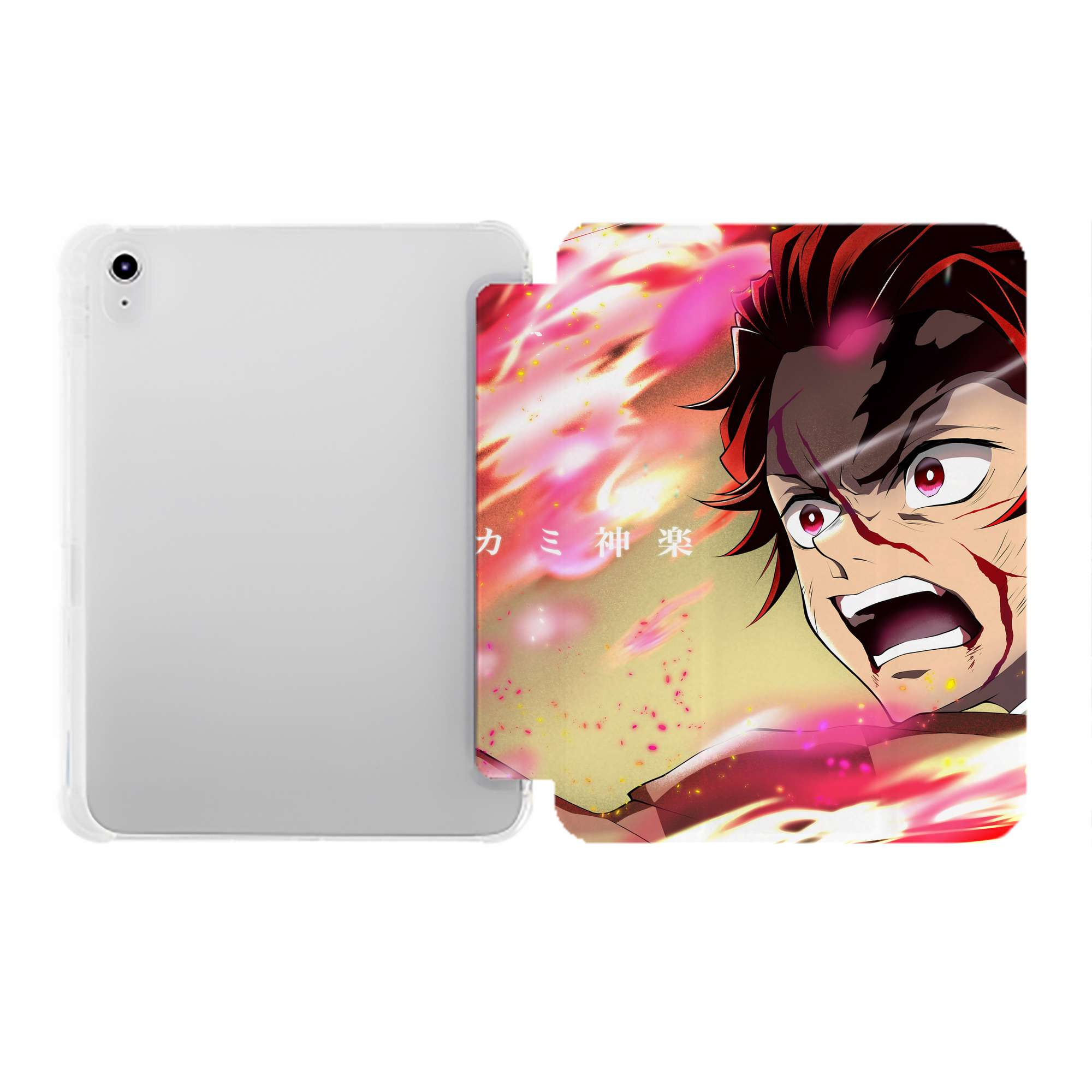 （画像用） 鬼滅の刃（きめつのやいば）竈門 炭治郎／かまど たんじろう Kamado Tanjirou IPad ケース ペン収納付き 三つ折りスタンド PUレザー×シリコン 対応機種9.5/10.5/10.9インチ